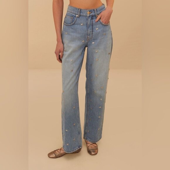 Farm Rio: Denim / Jeans Embroidered Bows Pants - Picture 3 of 10